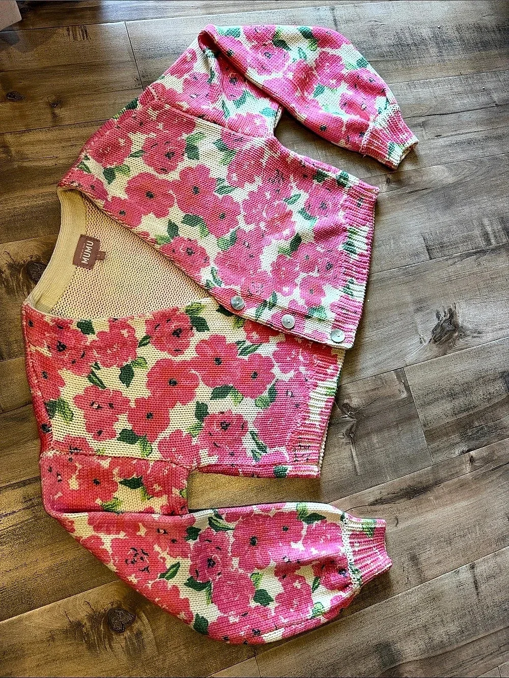 pink floral Show Me Your Mumu Clemmie Cardi, featuring a cozy cropped fit L